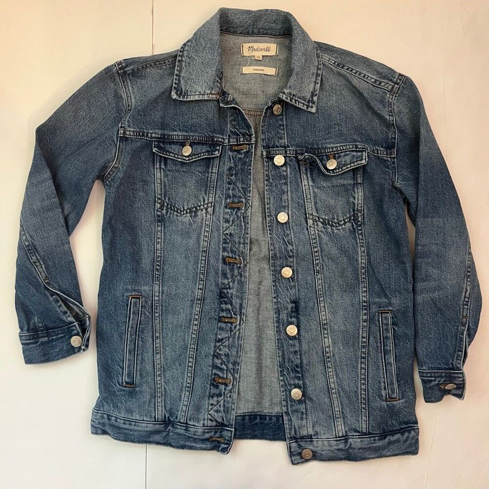 Madewell Women's Cotton Button Front Oversized Denim Jean Jacket Blue Size XS